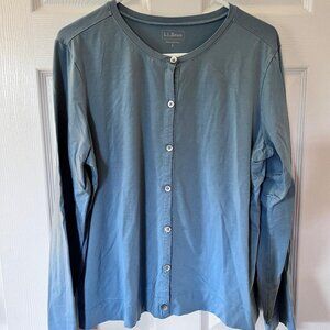 L.L.Bean, Women's Cotton, Button Front Cardigan, Light Blue, Large